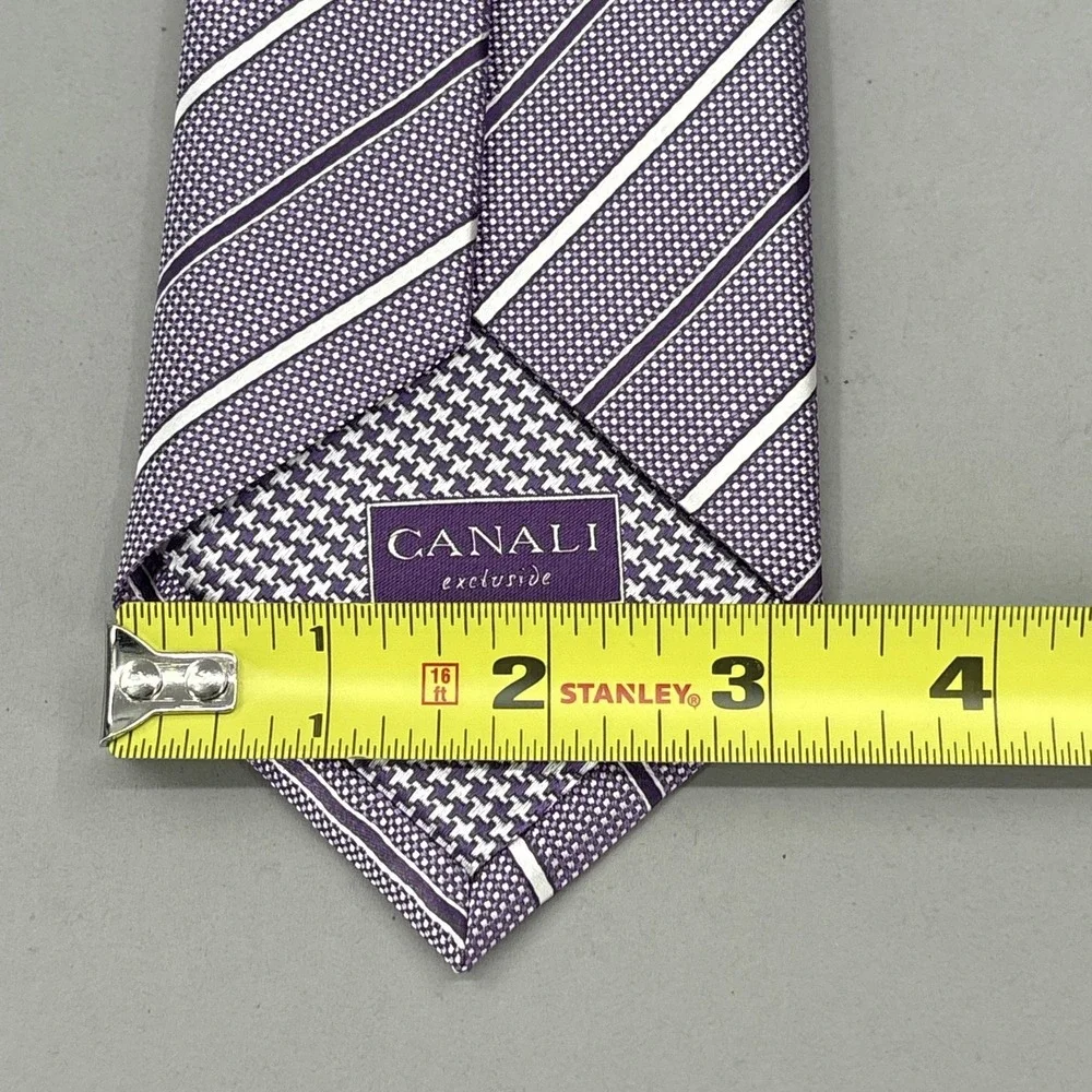 Canali Tie‎ Mens Purple Jacquard Stripe 100% Silk Made Italy Woven Necktie NEW